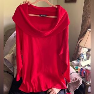NWOT Roaman's Bright Red Cowl Neck Waffle Knit Tunic Top (30/32W)